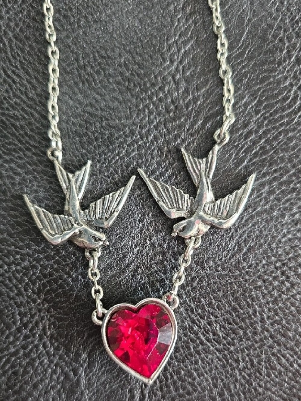 Alchemy England Swallow Necklace with Red Heart Pendant - Picture 2 of 3